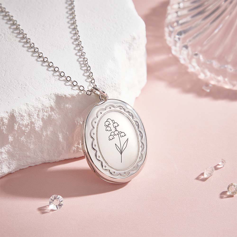 Personalized Birth Flower Locket Necklace with Photo Necklace Jewelry Gift for Her - soufeelmy