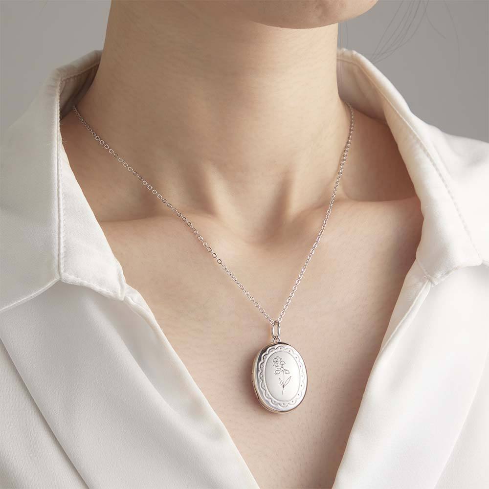 Personalized Birth Flower Locket Necklace with Photo Necklace Jewelry Gift for Her - soufeelmy
