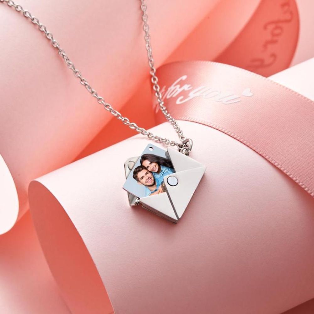 Custom Photo Necklace Engraved Text Jewelry and Key Chains Envelope Letter Secret Message Creative Gifts for Valentines' Day - soufeelmy