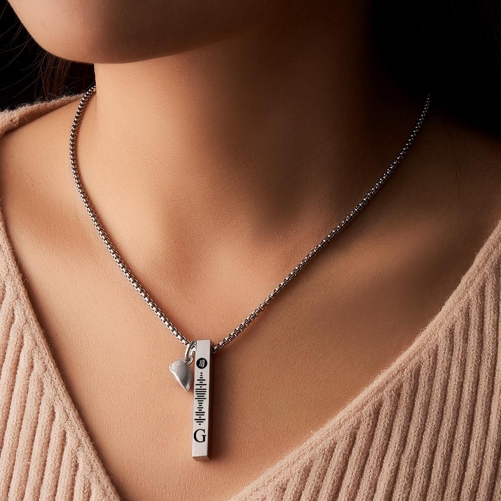 Bar Necklace with Custom Spotify Code Engraving Initial Personalized gift Unisex Necklace for Couple - soufeelmy