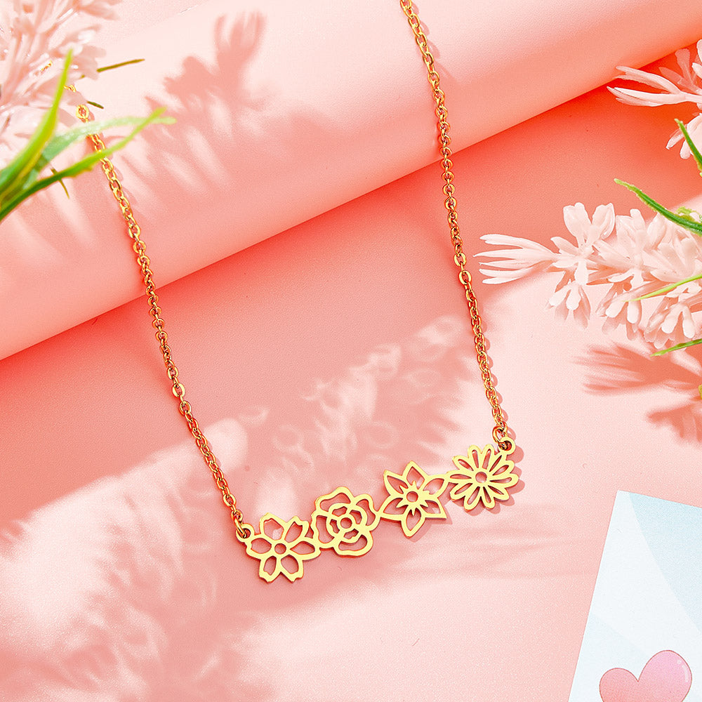 Personalized Multiple Birth Flower Necklace Family Floral Necklace Gift For Mom - soufeelmy