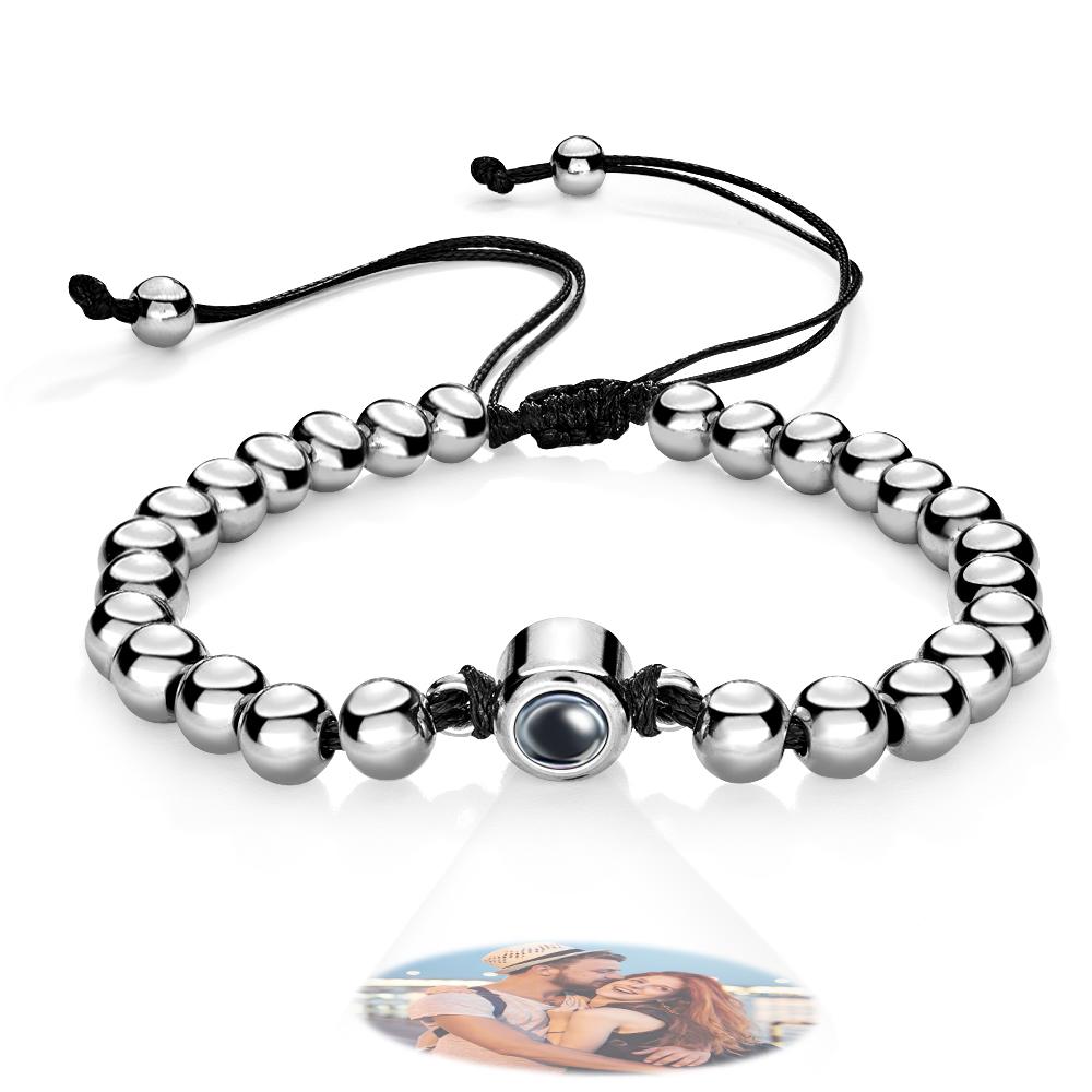 Custom Photo Projection Bracelet Personalized Circle Beads Adjustable Bracelet Gifts For Men - soufeelmy