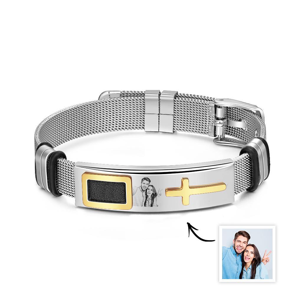 Custom Photo Bracelet Hip Hop Creative Cross Gift for Him - soufeelmy