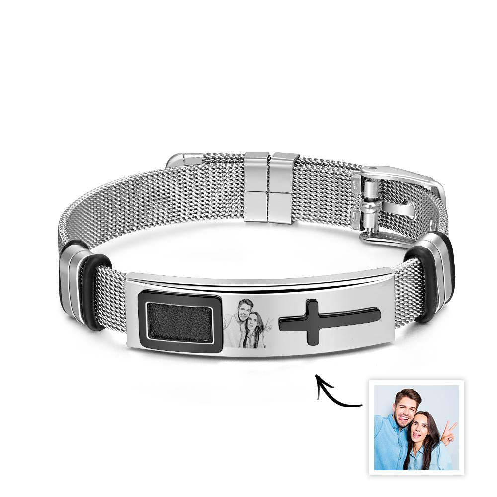 Custom Photo Bracelet Hip Hop Creative Cross Gift for Him - soufeelmy