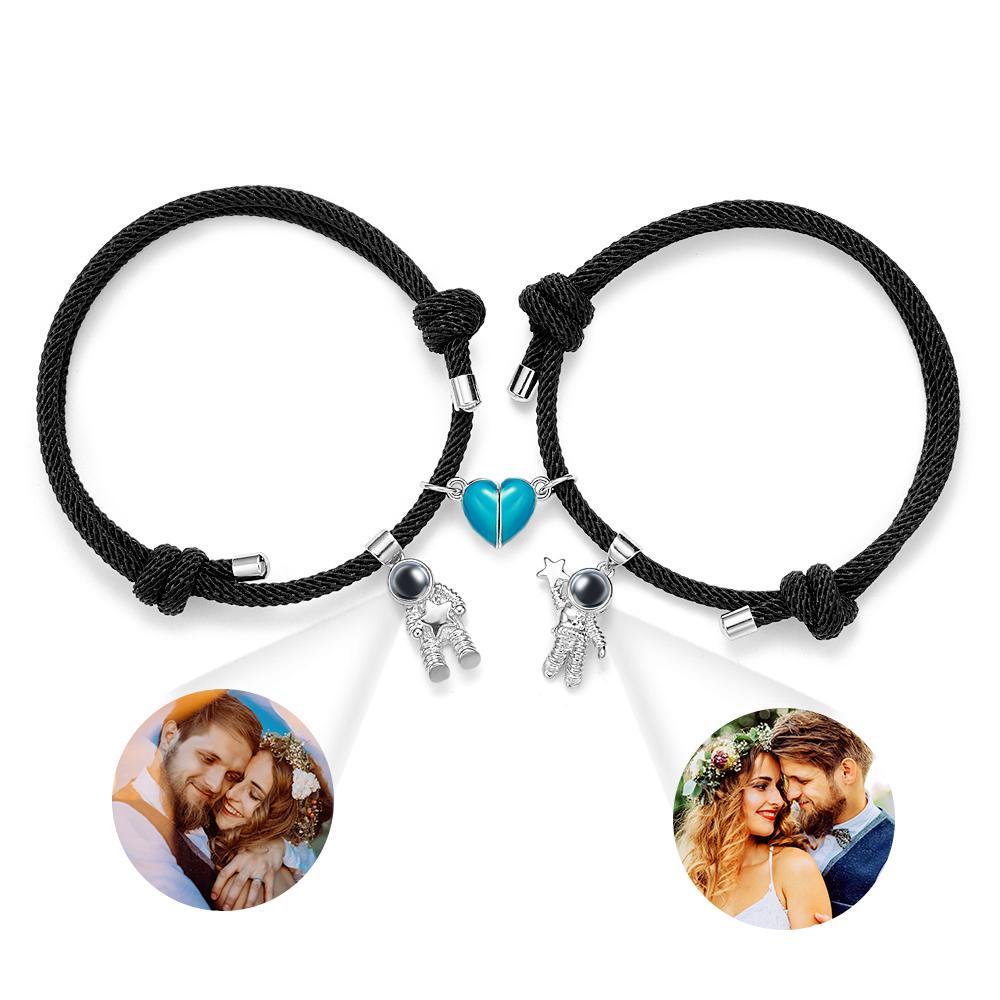 Custom Photo Projection Matching Bracelets for Couples Magnetic Glow-in-the-Dark Heart Shape - soufeelmy