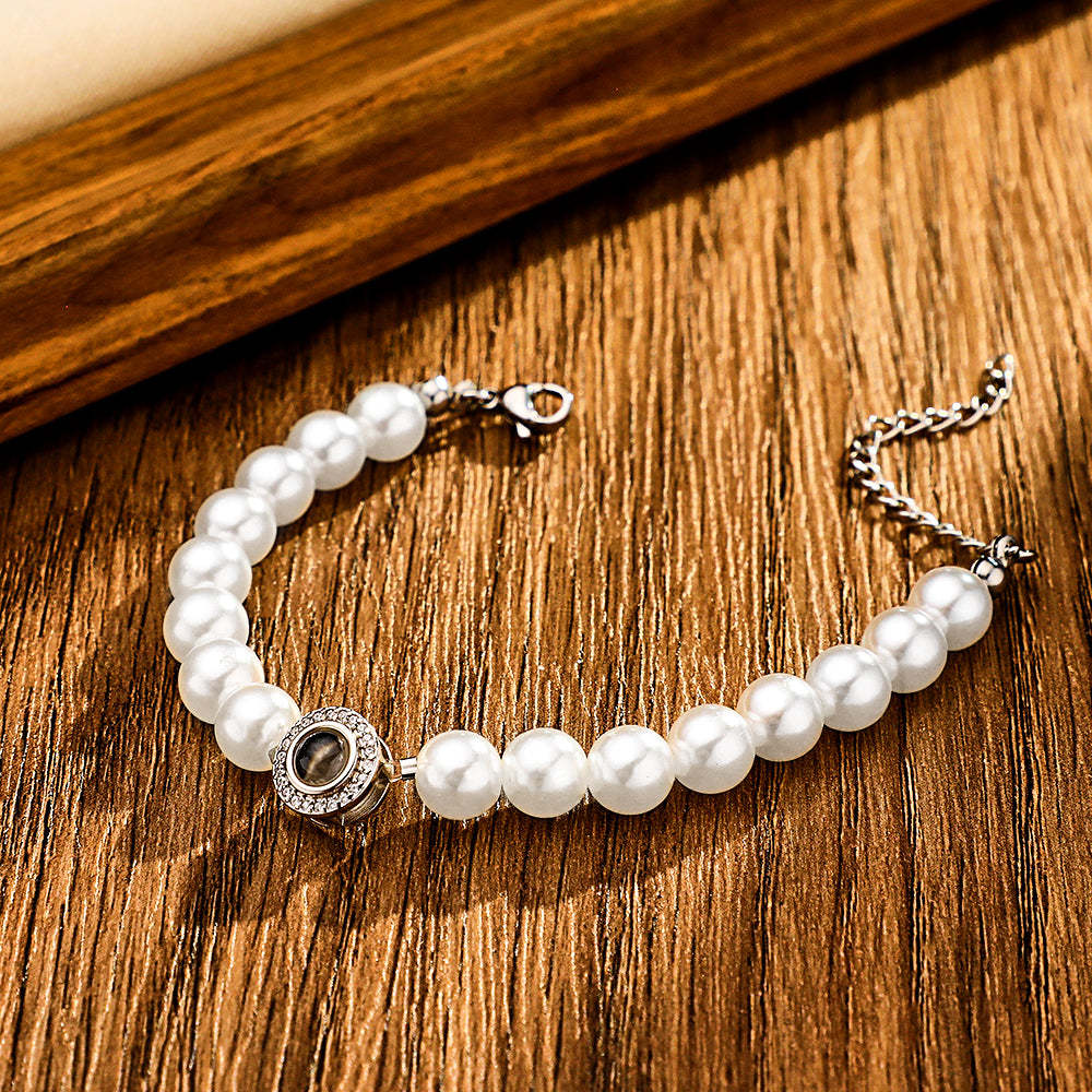 Custom Projection Diamond Beads Bracelet Pearl Chain Couple Gift - soufeelmy