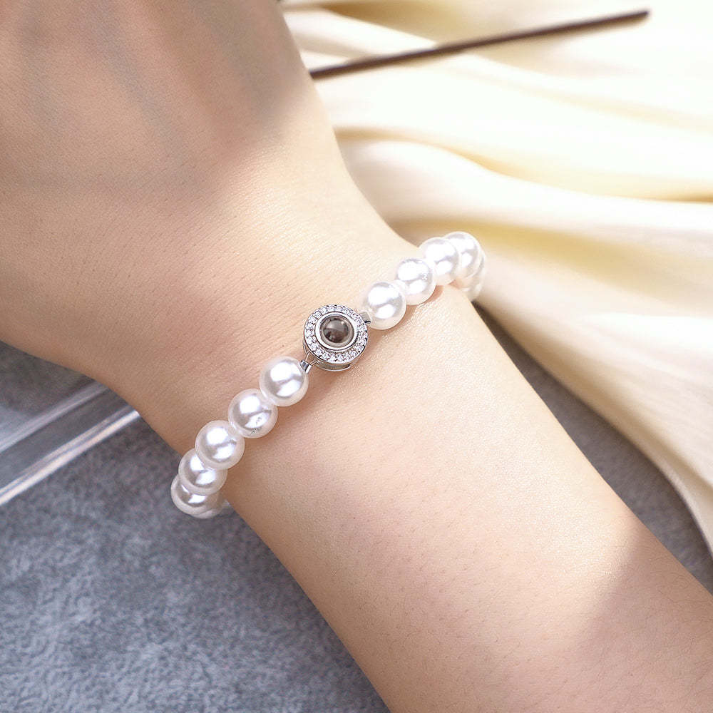 Custom Projection Diamond Beads Bracelet Pearl Chain Couple Gift - soufeelmy
