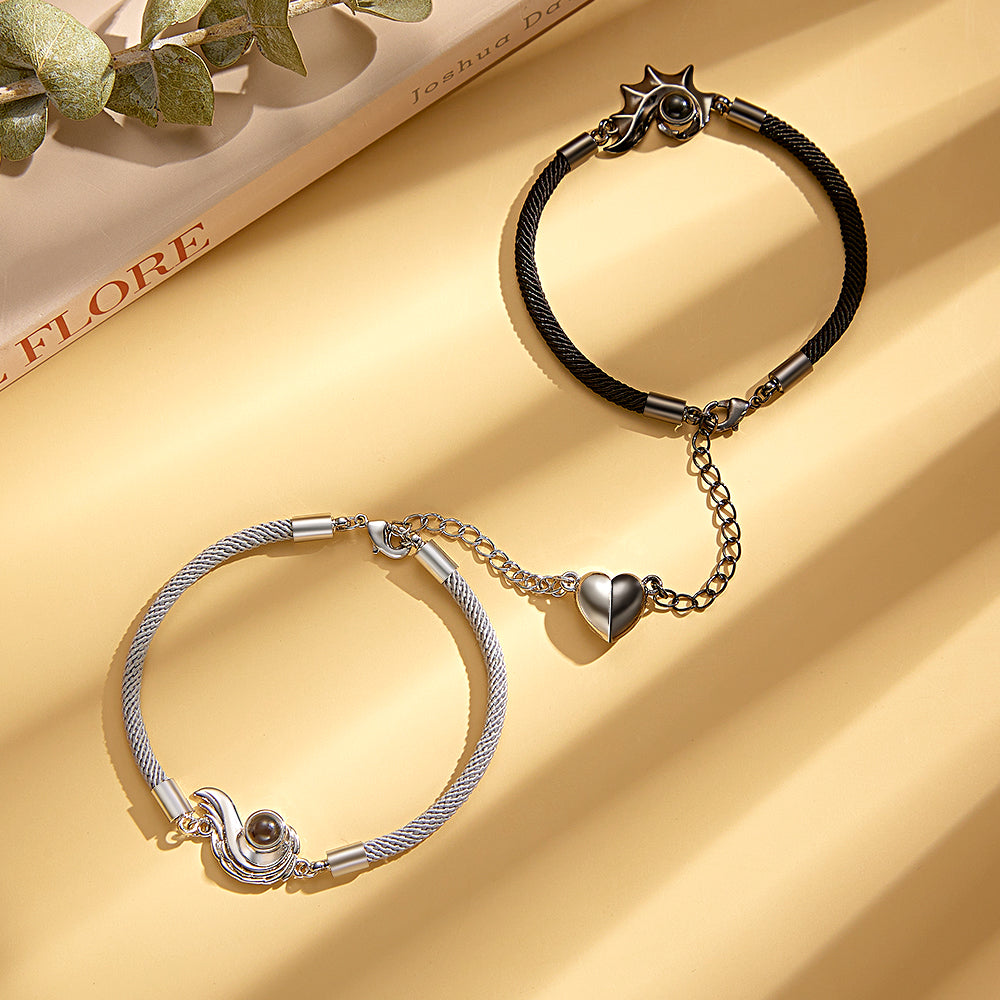 Custom Projection Couple Bracelet Magnetic Heart Gift - soufeelmy