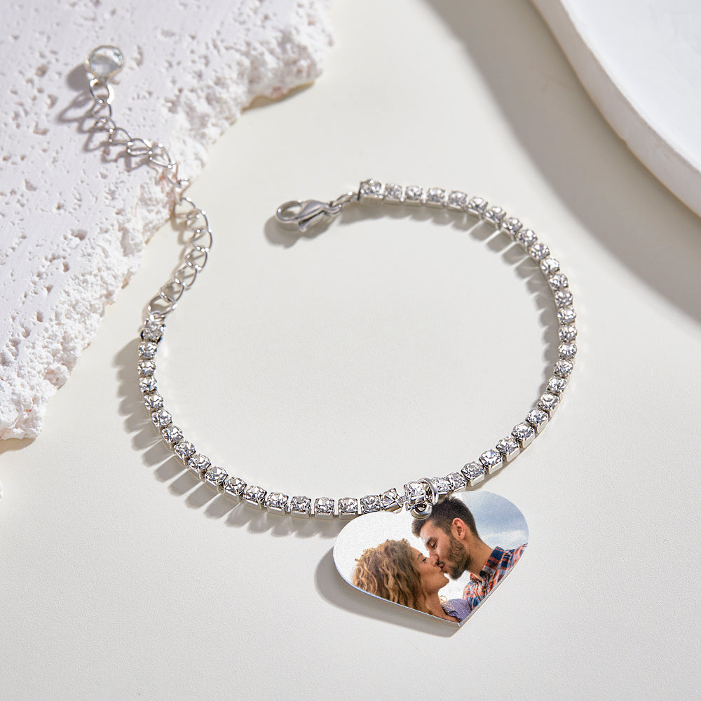 Custom Heart Photo Tennis Bracelet Love Pendant All Diamonds Bracelet Gift For Her - soufeelmy