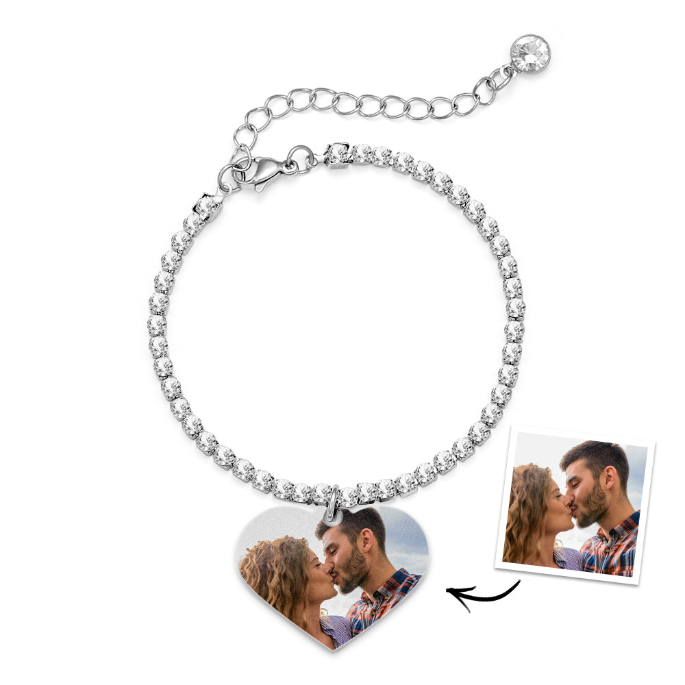 Custom Heart Photo Tennis Bracelet Love Pendant All Diamonds Bracelet Gift For Her - soufeelmy