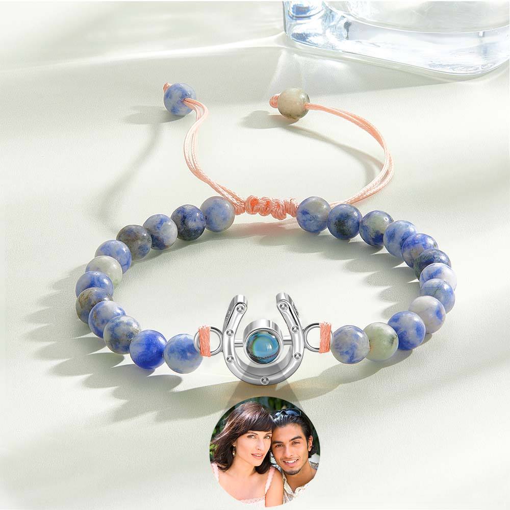 Personalized Horseshoe Charm Photo Projection Beads Bracelet Gift for Horse Lovers - soufeelmy