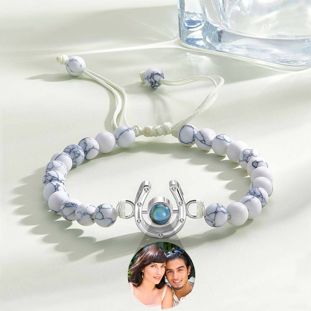 Personalized Horseshoe Charm Photo Projection Beads Bracelet Gift for Horse Lovers - soufeelmy