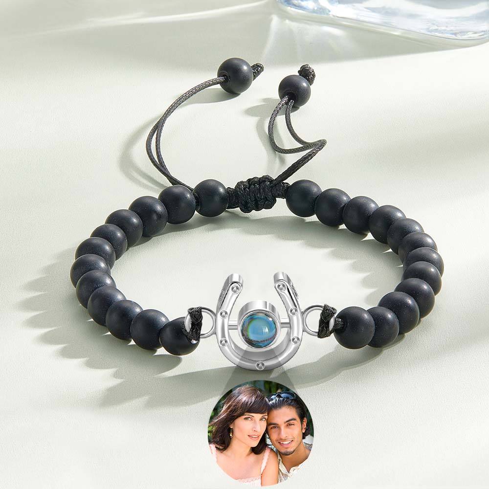 Personalized Horseshoe Charm Photo Projection Beads Bracelet Gift for Horse Lovers - soufeelmy