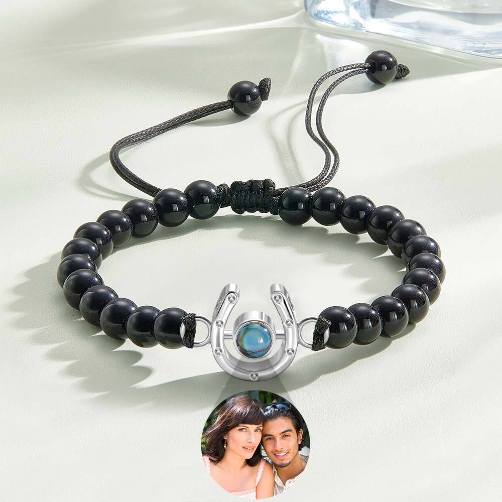 Personalized Horseshoe Charm Photo Projection Beads Bracelet Gift for Horse Lovers - soufeelmy