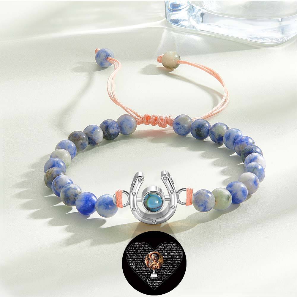 Personalized Horseshoe Charm Photo Projection Beads Bracelet Gift for Horse Lovers - soufeelmy