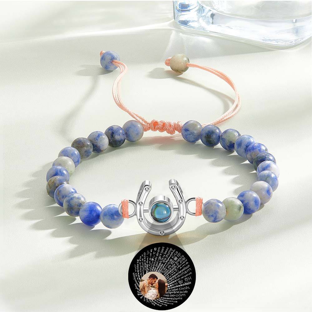 Personalized Horseshoe Charm Photo Projection Beads Bracelet Gift for Horse Lovers - soufeelmy