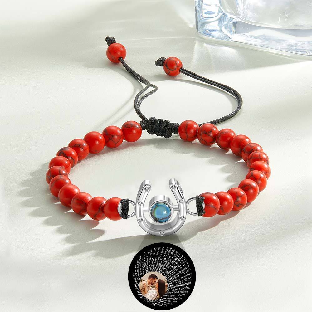 Personalized Horseshoe Charm Photo Projection Beads Bracelet Gift for Horse Lovers - soufeelmy