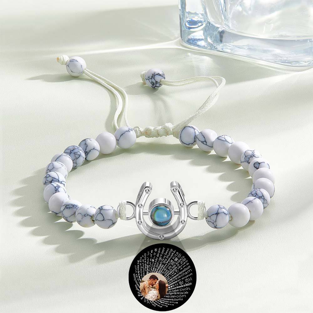 Personalized Horseshoe Charm Photo Projection Beads Bracelet Gift for Horse Lovers - soufeelmy