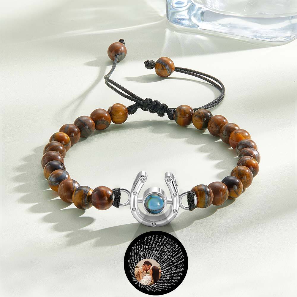 Personalized Horseshoe Charm Photo Projection Beads Bracelet Gift for Horse Lovers - soufeelmy
