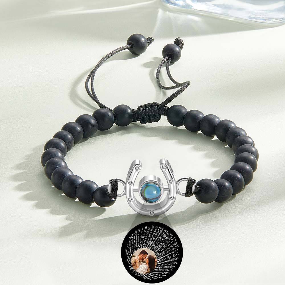 Personalized Horseshoe Charm Photo Projection Beads Bracelet Gift for Horse Lovers - soufeelmy