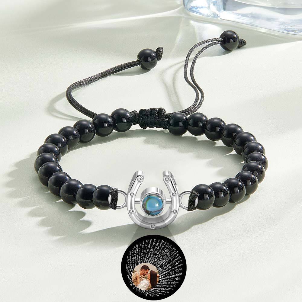 Personalized Horseshoe Charm Photo Projection Beads Bracelet Gift for Horse Lovers - soufeelmy