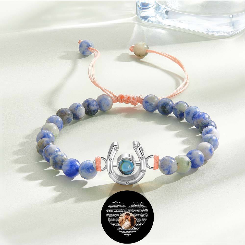 Personalized Horseshoe Charm Photo Projection Beads Bracelet Gift for Horse Lovers - soufeelmy
