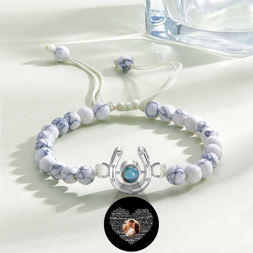 Personalized Horseshoe Charm Photo Projection Beads Bracelet Gift for Horse Lovers - soufeelmy
