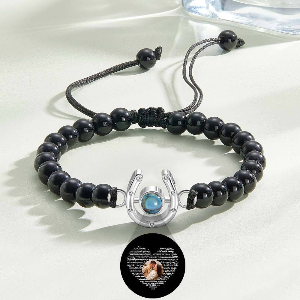Personalized Horseshoe Charm Photo Projection Beads Bracelet Gift for Horse Lovers - soufeelmy