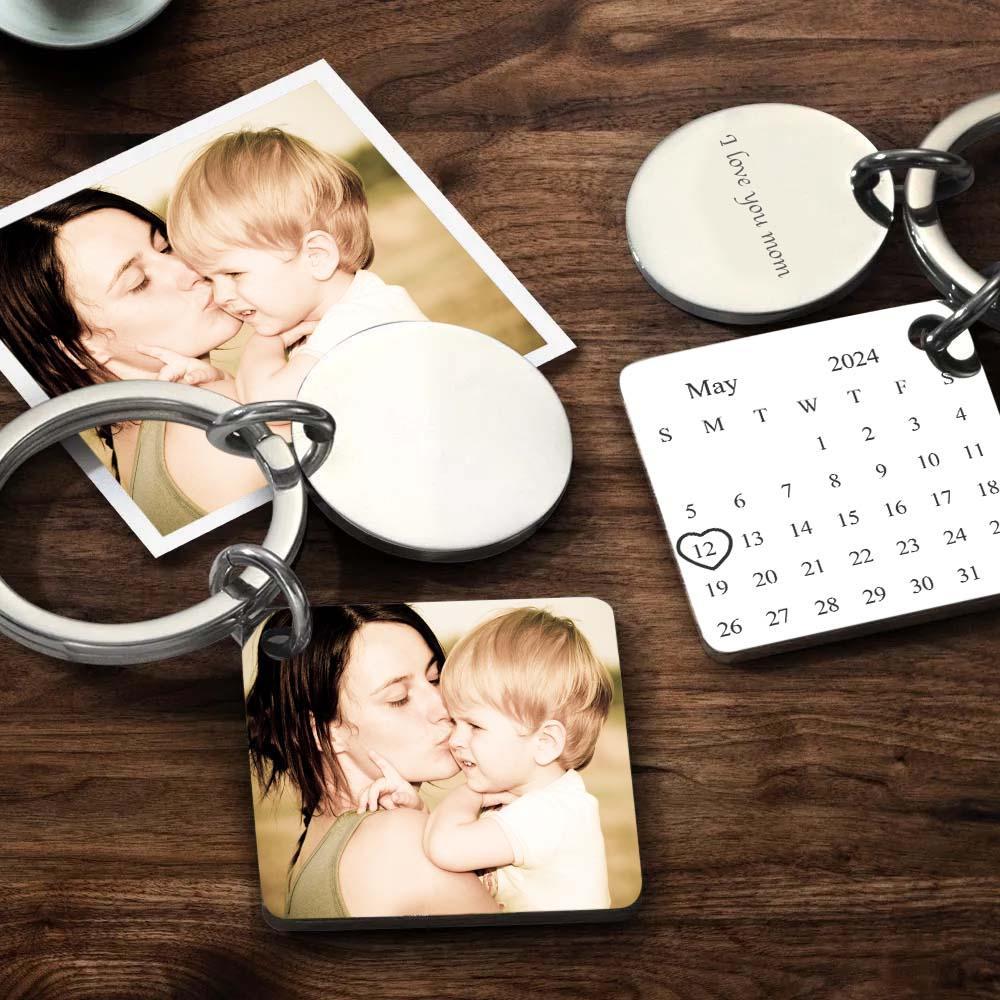 Custom Photo Keychain Engraved Calendar Keychain Gift for Mother - soufeelmy