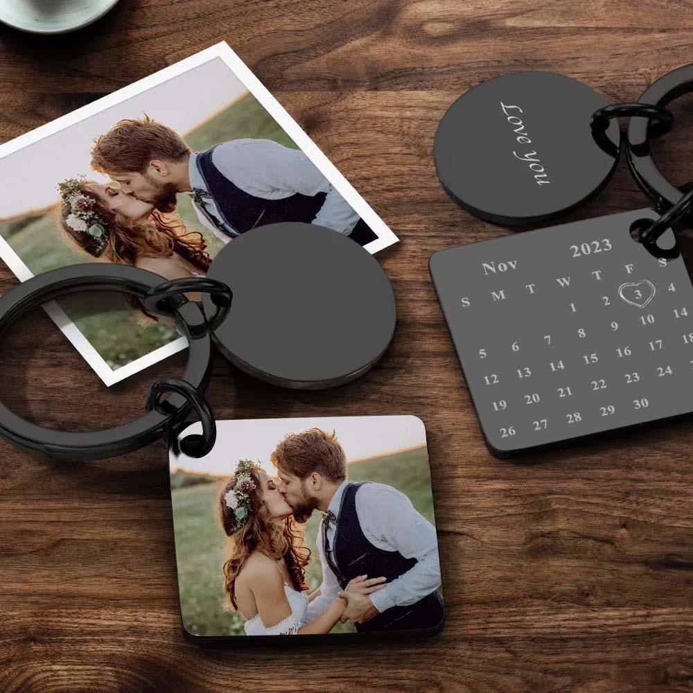 Custom Photo Keychain Engraved Calendar Keychain Gifts Black