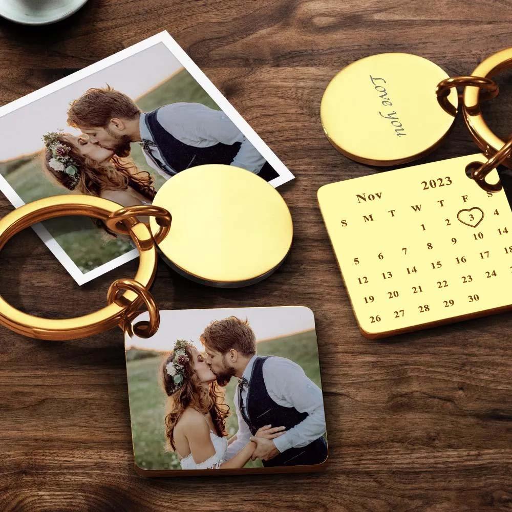 Photo Keychain Custom Calendar Keychain Gifts With Engraved Text Gold