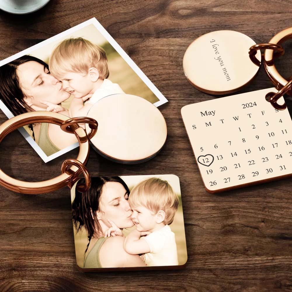 Custom Photo Keychain Engraved Calendar Keychain Gift for Mother - soufeelmy