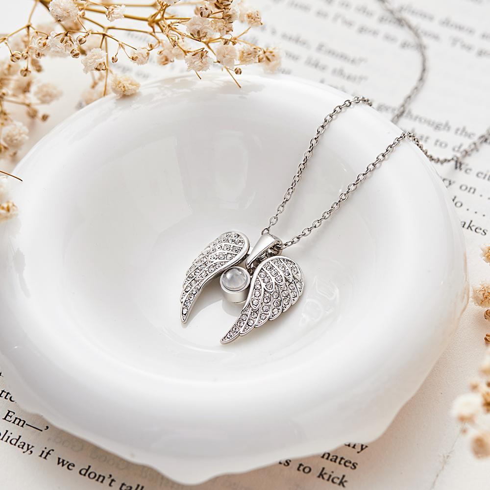 Personalized Picture Projection Necklace with Sliver Wings Special Present for Thanksgiving Day - soufeelmy