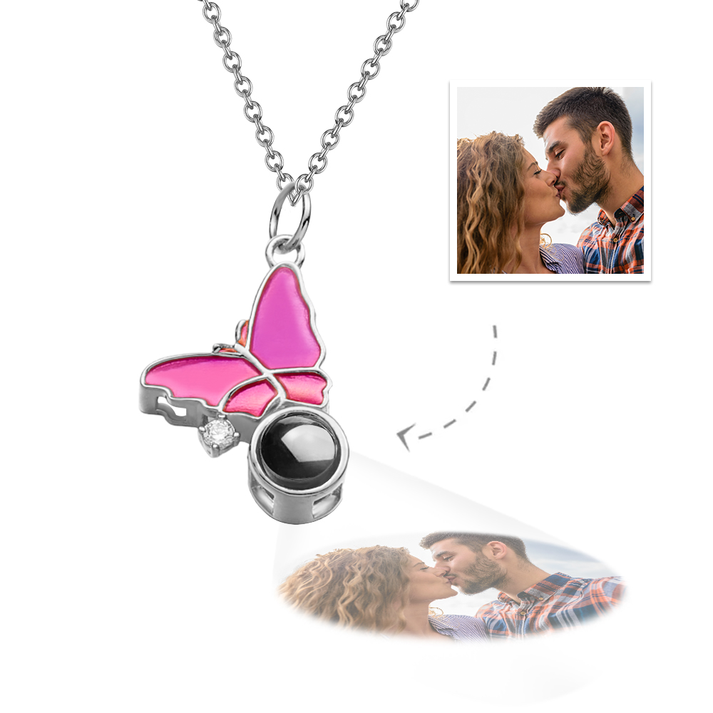 Butterfly Projection Necklace Personalized Picture Inside Pendant Keepsake Jewelry Trendy best Friend Gift - soufeelmy