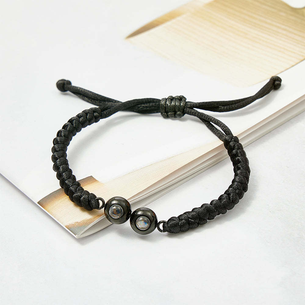 Personalized Double Pendant Projection Weave Bracelet Custom Photo Bracelet Gift for Couple Family - soufeelmy