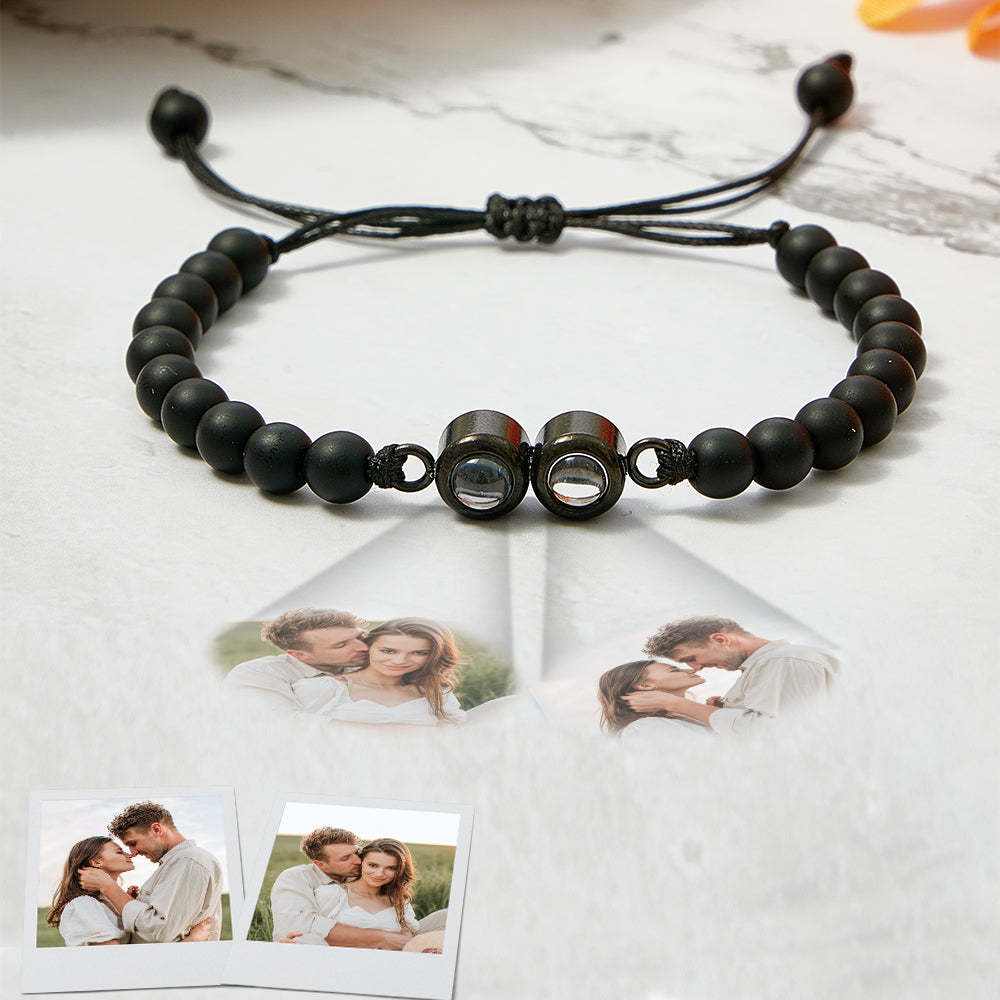 Personalized Double Pendant Projection Bead Bracelet Custom Photo Bracelet Gift for Couple Family - soufeelmy