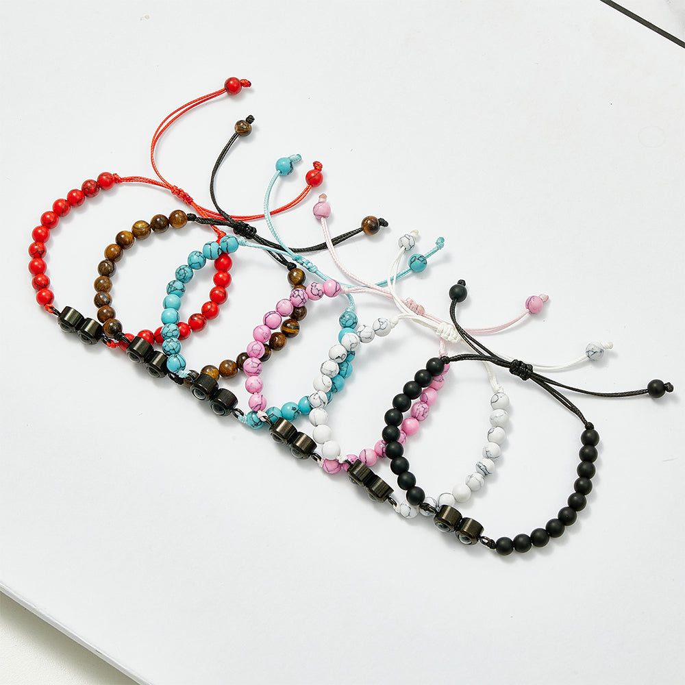 Personalized Double Pendant Projection Bead Bracelet Custom Photo Bracelet Gift for Couple Family - soufeelmy