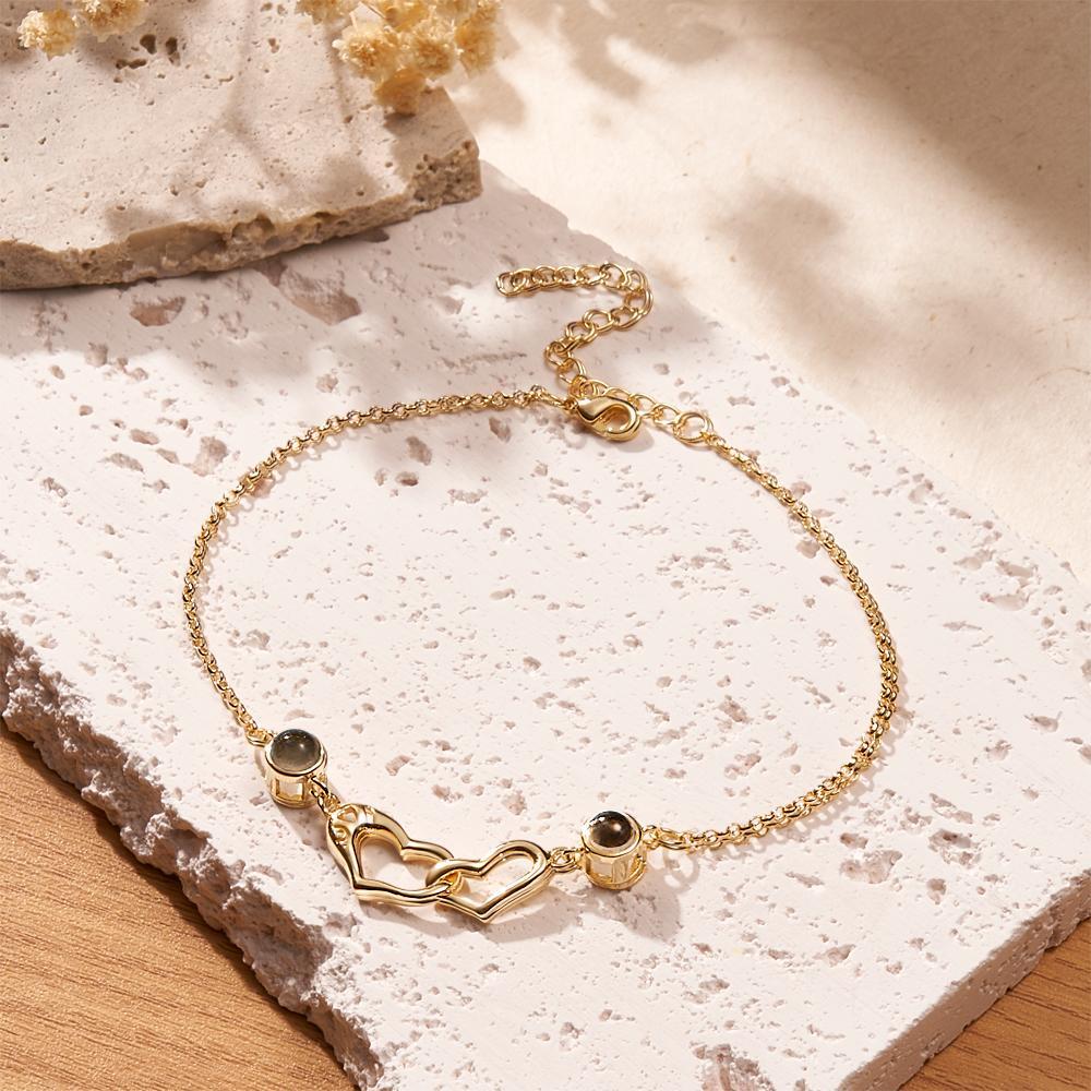 Two Heart Projection Bracelet Personalized Picture Inside Bracelet Keepsake Jewelry Trendy Best Friend Gift - soufeelmy