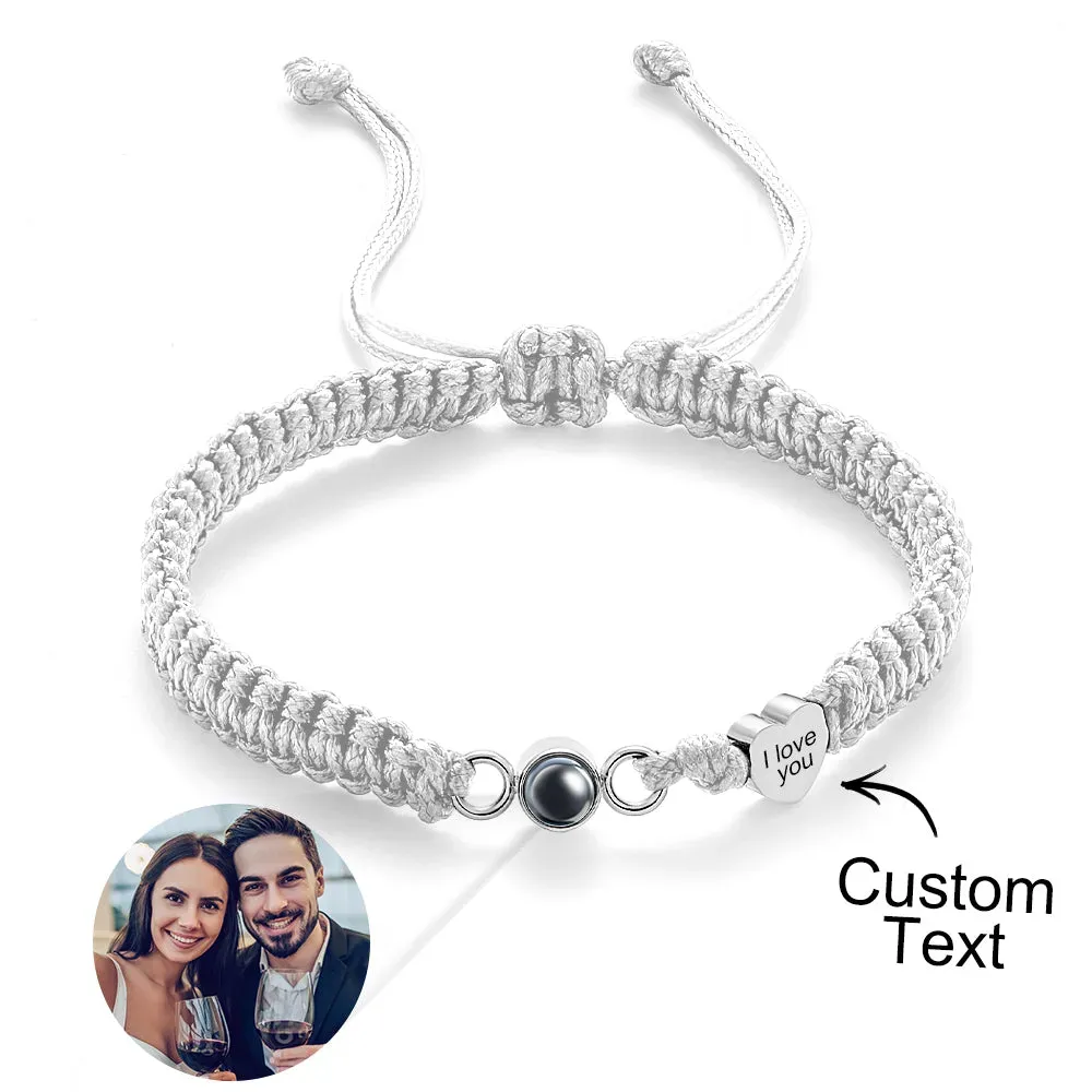 Custom Photo Engraved Projection Bracelet Heart Couple Gift