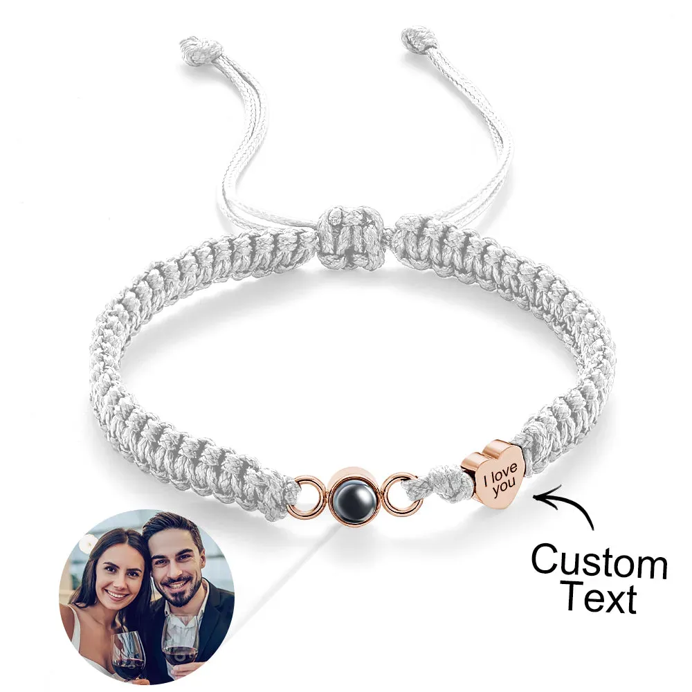 Custom Photo Engraved Projection Bracelet Heart Couple Gift