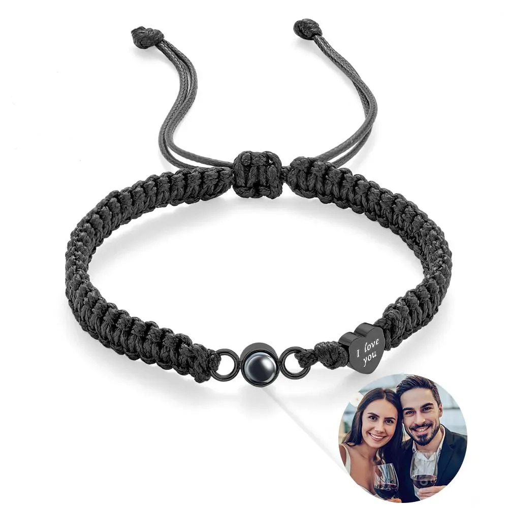 Custom Photo Engraved Projection Bracelet Heart Couple Gift