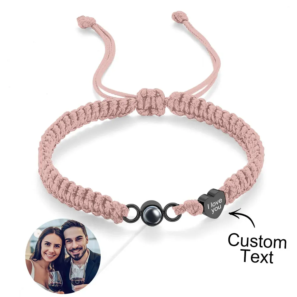Custom Photo Engraved Projection Bracelet Heart Couple Gift