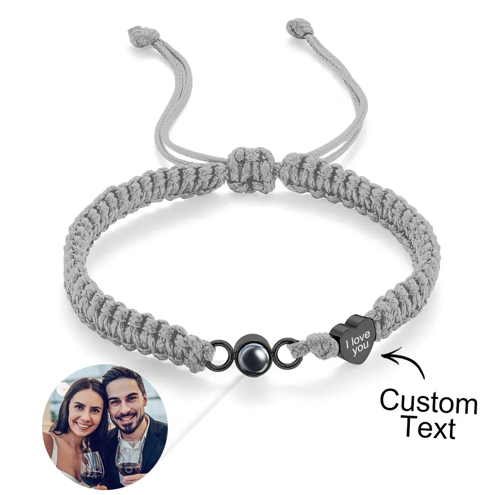 Custom Photo Engraved Projection Bracelet Heart Couple Gift