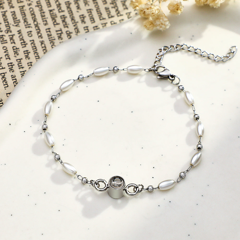 Custom Projection Photo Bracelet Pearl Chain Girl Gift - soufeelmy