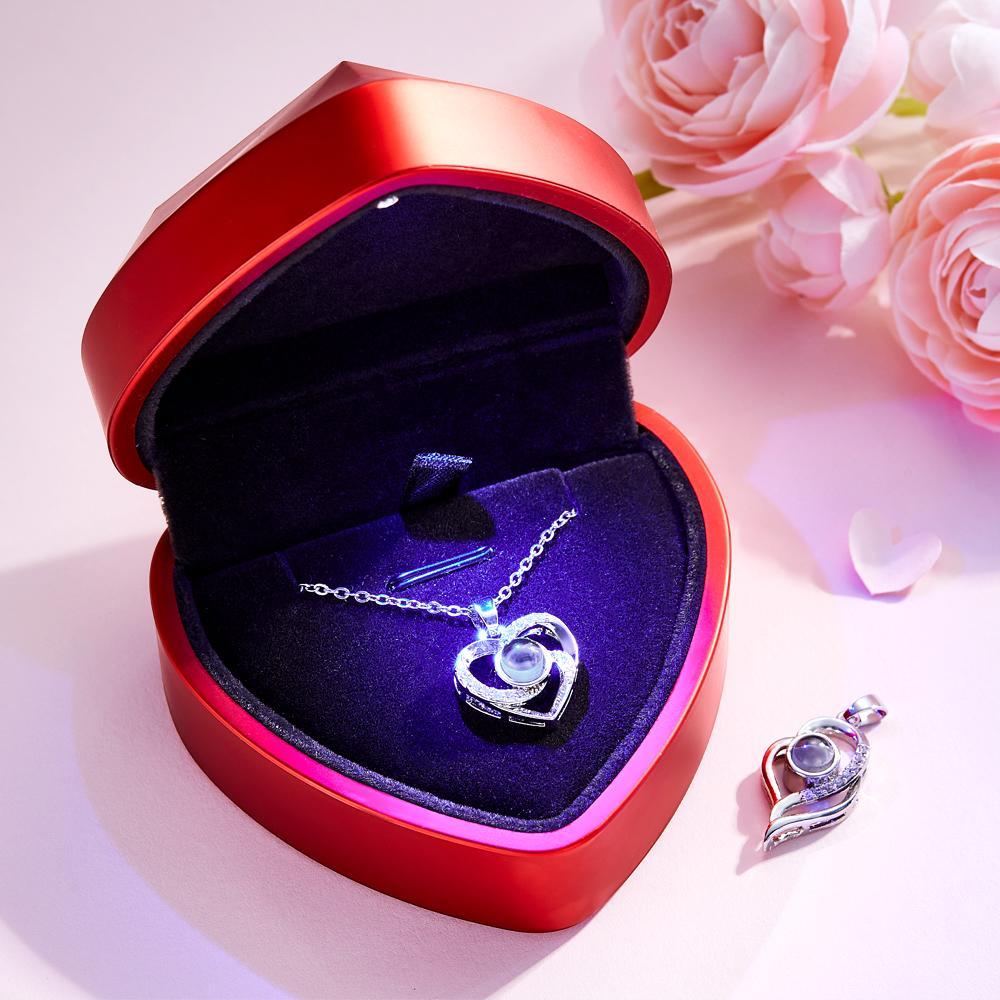 2 Pcs Pendants Photo Projection Heart Pendant Necklace Gifts for Women Mom with Led Light Heart Gift Box Valentine's Day Gifts - soufeelmy