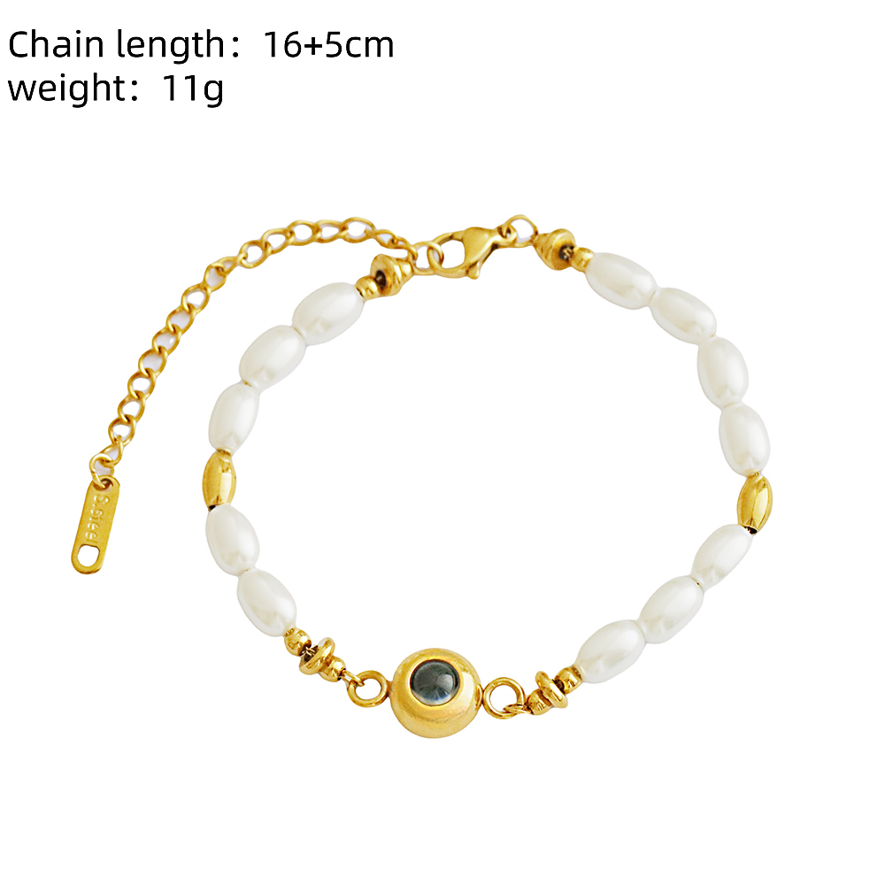 Personalized Photo Projection Circle Vintage Luxury Bracelet 18k Gold Plated Stainless Steel Pearl Bracelet Pearl Bracelet Gift for Her - soufeelmy