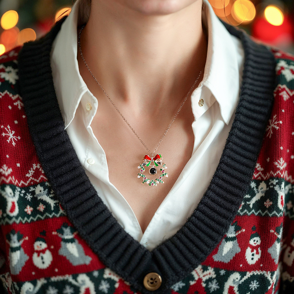 Custom Projection Necklace Christmas Wreath Necklace Gifts for Her Christmas Gifts - soufeelmy