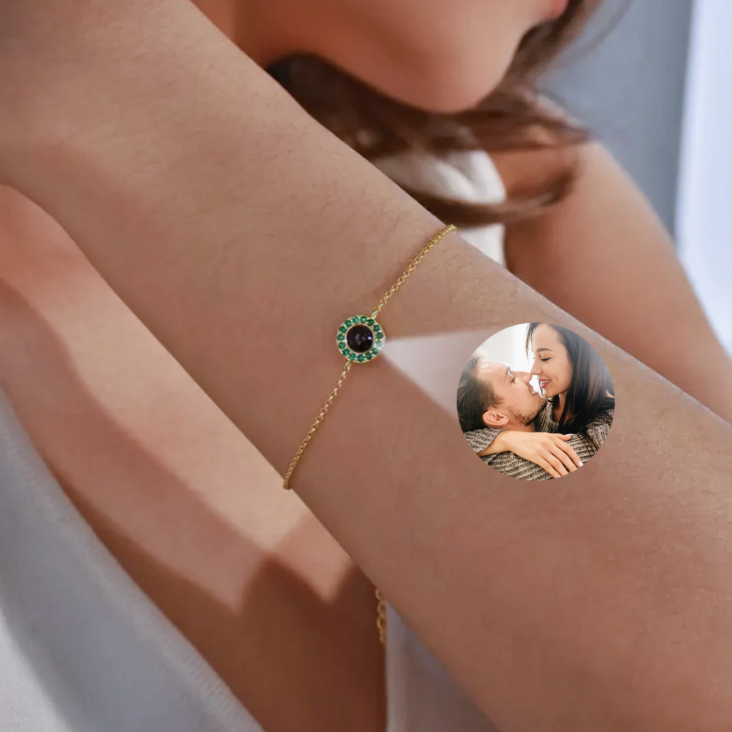 Personalized Photo Projection Bracelet with Birthstone Photo Memorial Bracelet Bubble Bracelet Picture Inside Bracelet Best Friend Gift - soufeelmy