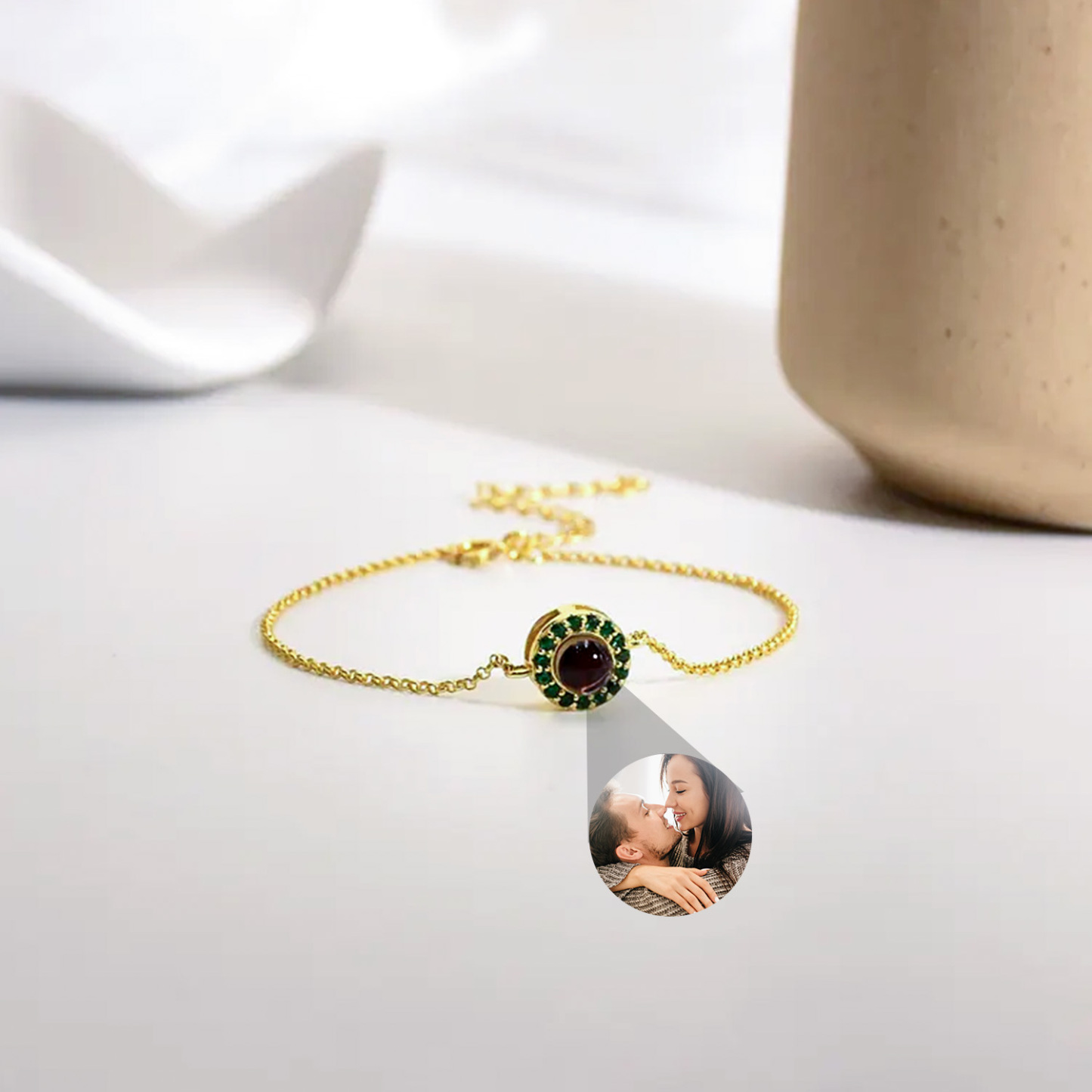 Personalized Photo Projection Bracelet with Birthstone Photo Memorial Bracelet Bubble Bracelet Picture Inside Bracelet Best Friend Gift - soufeelmy
