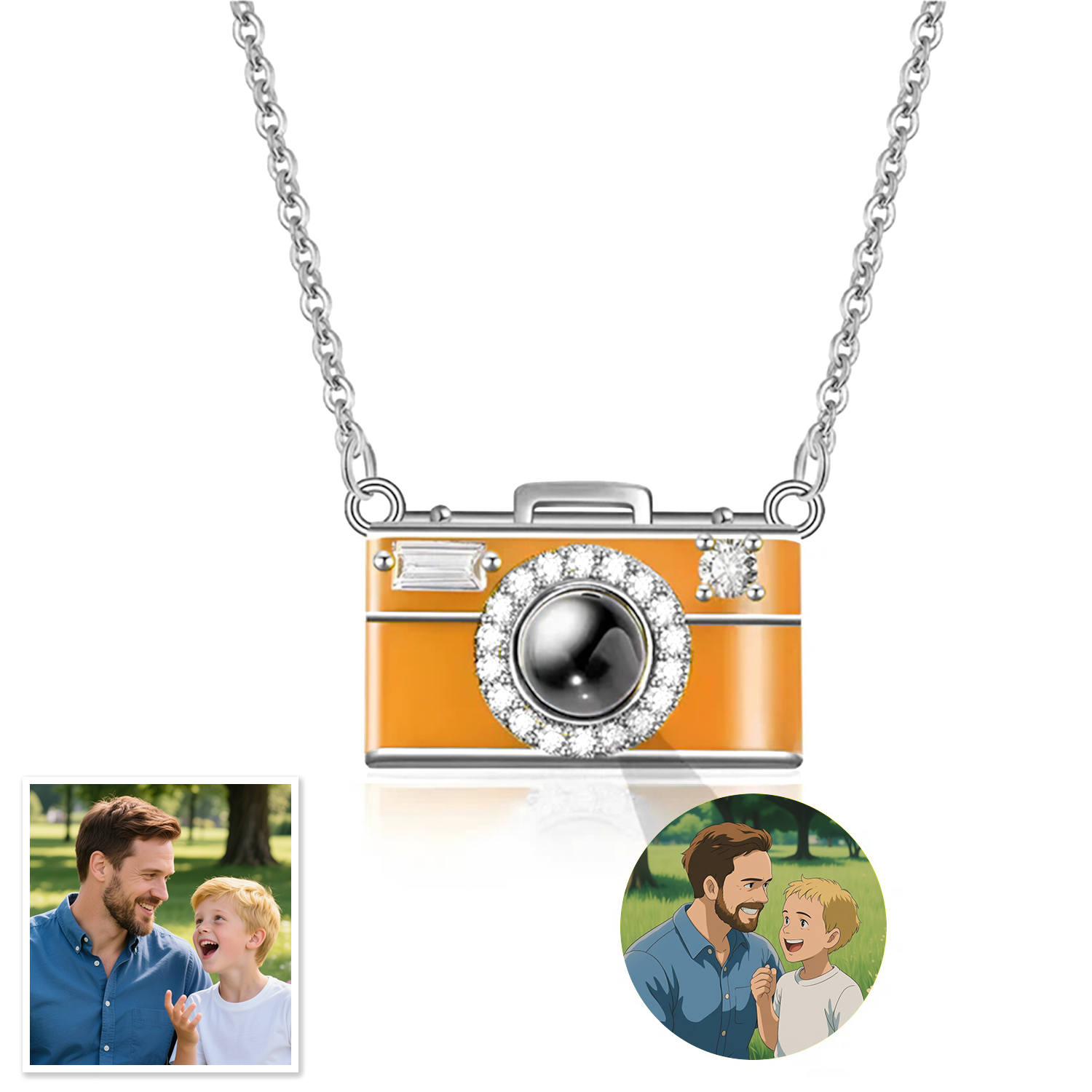 Personalized Photo Necklace Cartoon Style Projection Gem Camera Necklace Anniversary Gifts for Her - soufeelmy